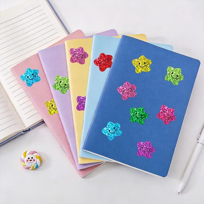 1000Pcs Smiley Face Star Stickers - 1 Inch Cute Glitter Reward Stickers, 8 Colors Sparkly Foil Decals for Kids Behavior, Toddler Potty Training, Teacher Supplies & Journals