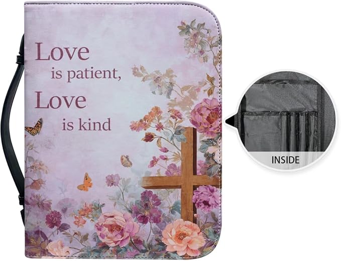 Vintage Style Butterfly and Cross Bible Case with Bookmark Waterproof Bible Cover Case for Women Lightweight Bible Bag with Handle Pockets Church Book Bag