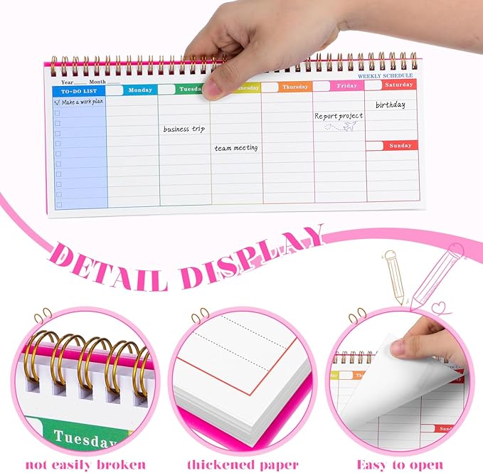 VICASKY Weekly Planner Spiral Book Desk Notebook Scheduler Calendar Bound Blank Desktop Undated Daily Planning Notepad Planne Pad Time Management Assignment Habit Tracker Plan Note Efficient Schedulin