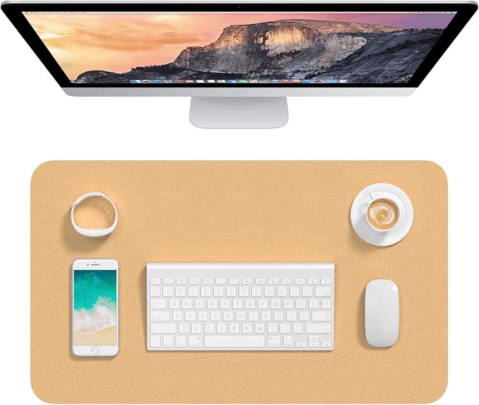 Hsurbtra Desk Pad, 23.6" x 13.8" PU Leather Desk Mat, M Extended Mouse Pad, Waterproof Desktop Blotter Protector, Non-Slip Ultra Thin Small Laptop Keyboard Writing Mat for Office Home, Earth Yellow
