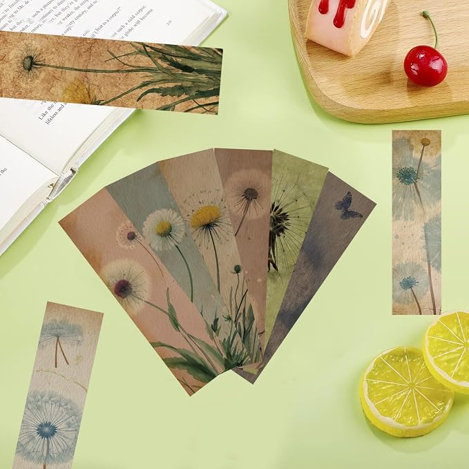 30 Pcs Dandelion Bookmarks for Kids Vintage Natural Theme Plant Bookmark Retro Dandelion Bookmark for School Office Students Teens Book Reading Lovers Classroom Favors