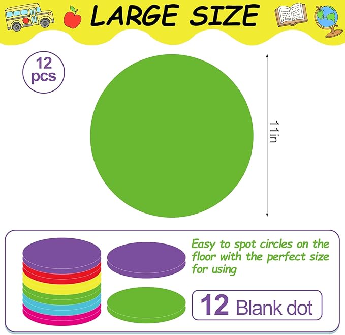 JarThenaAMCS 12PCS 11'' Colorful Large Dry Erase Dots Circles Spots Decals Waterproof Removable Marker Stickers for Back to School Classroom Wall Whiteboard Teachers Teaching Students Supplies