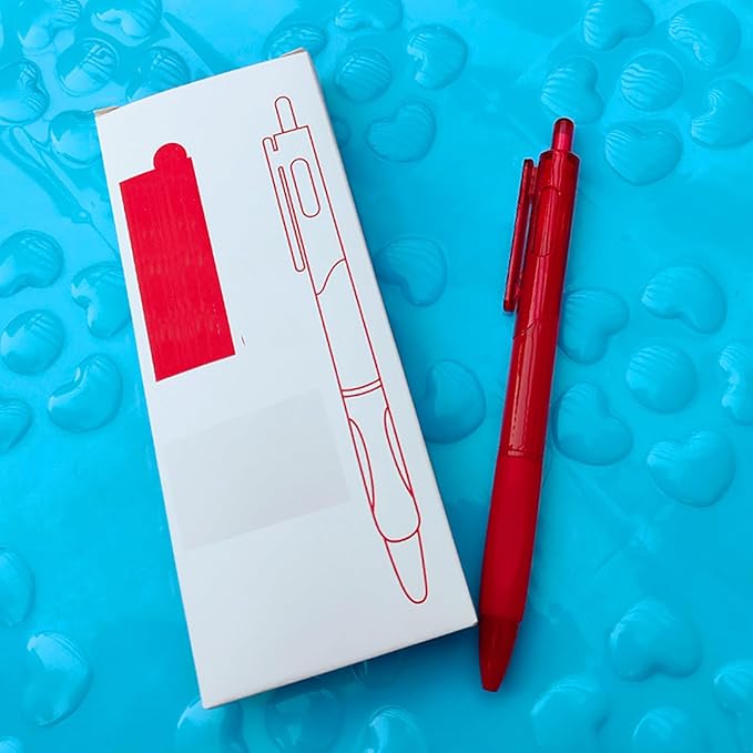 Gel pen, 0.5mm ink pen, click pen, quick-drying ink pen, 10 pieces (Red shell and red refill)