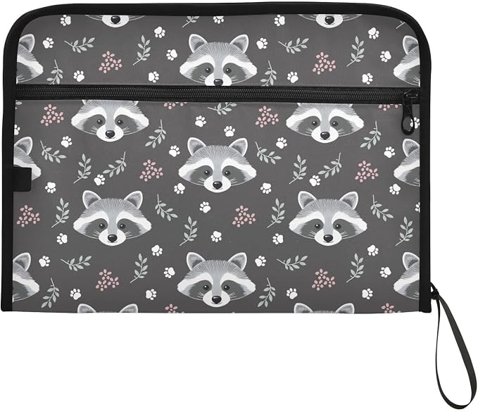 Expanding File Folder Raccoon Grey Accordion File Organizer 13 Pockets Document Organizer with Zipper Labels A4 Letter Office Storage