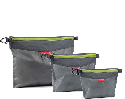 pack all 3 Pcs Water-resistant Material Zipper Pouch Set, Mesh Zipper Bags for Storage, Travel, Office (Gray)
