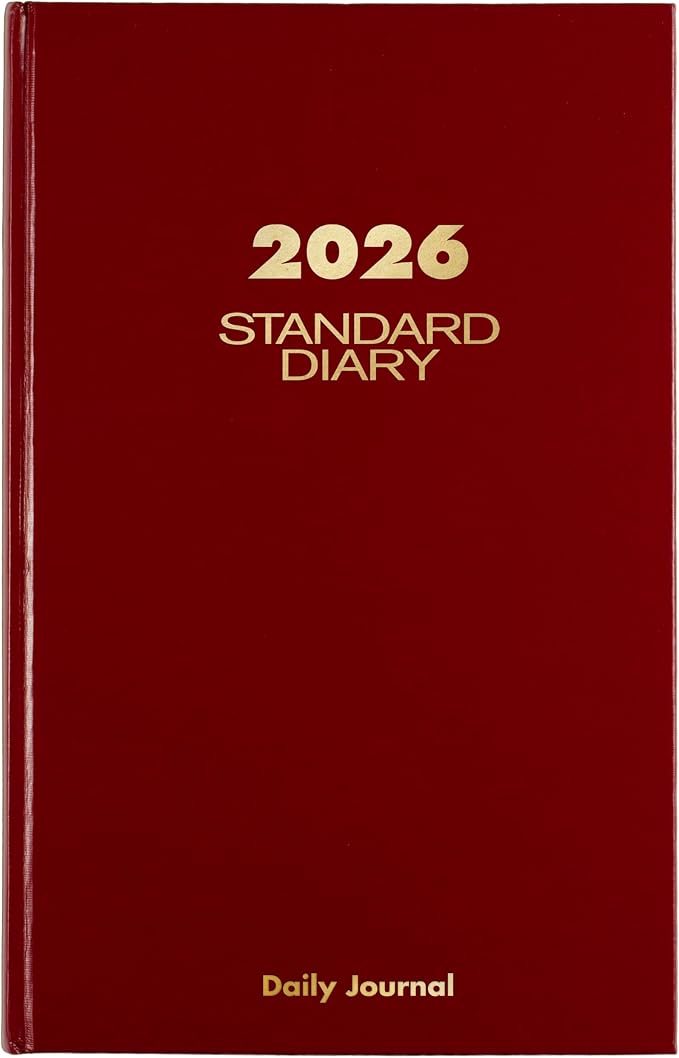 AT-A-GLANCE 2026 Diary, Daily, Standard Diary & Address Notebook, 7-3/4" x 12", Large, Hardcover, Red (SD3771326)