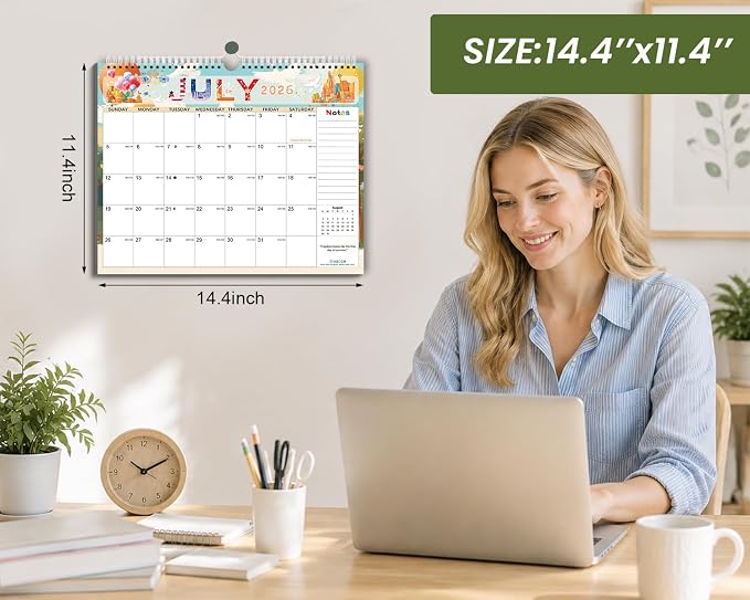 AECCN Calendar 2026-2027 3 Pack, 18 Months Calendars, 14.4" x 11.4" Durable Thick Paper, Anti Ink Bleed, Wall Calendar 2026-2027 with Stickers for Home, school, Office Planning-Colorful
