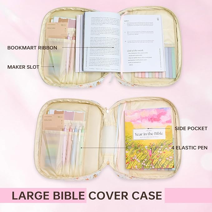 Bible Cover Case for Women Large Bible Cover Bag Quilted Bible Carrying Case for Girls Bible Study Supplies Accessories Christian Gifts for Women (Color Mosaic, Large)