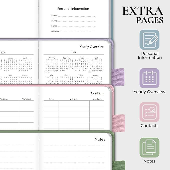 KONVINIT Pocket Calendar 2026-2028, 24-Month Pocket Calendar 2027 Planner Runs from July.2026 Until June.2028, Pink PU Monthly Planner with Inner Pocket, Pen Loop, Elastic Closure for School & Office Supplies, 3.54”×6.69”