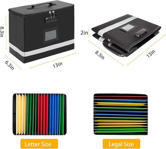 Deluxe Pro Small Next of Kin Box Organizer with 55-Page Family Document Guide, Fireproof Foldable File Organizer with Combination Lock, 5 Hanging Files and 128 Category Labels (13"L×6.3"W×8.3"H)