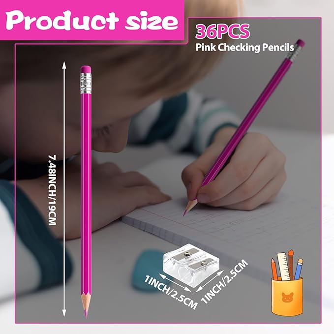36 PCS Pink Pencils with Eraser, Pre-Sharpened HB Spring & Easter Pencils for Kids, School Supplies for Writing, Drawing & Easter Art Crafts (Pink)