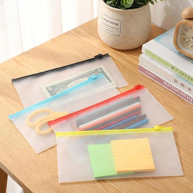 ReliThick 100 Pack Zipper Pouches Bags Bulk 10x6.7 Inches Pencil Pouches Case Waterproof Small Zipper Bags for Travel Cosmetics Office Supplies Storage(Black, Red, Yellow, Green)