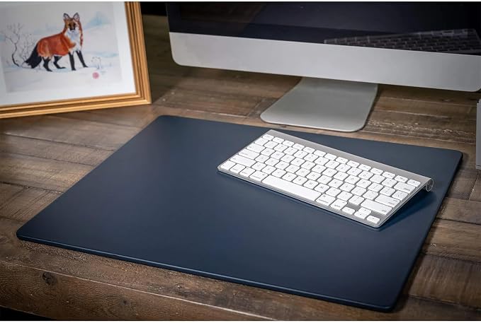 DACASSO Leatherette Conference Table Pad - Luxury Leather Desk Blotter for Writing - Padded Executive Desk Surface Protector - (Navy Blue, 20” x 16”)