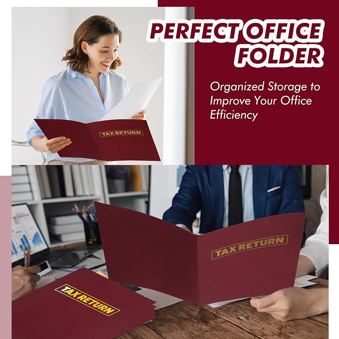 20 Pcs Tax Return Folders Bulk - Letter Size 2 Pocket Folders with Gold Printed Label for Tax Professionals & Storing Handling Personal Customer(Dark Red)