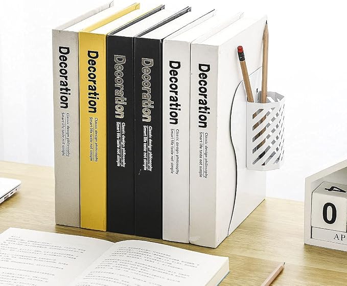 Adjustable Bookends Metal Book Ends for Heavy Book Holder Heavy Duty Bookends Nonskid Bookcase Desktop Book Organizer Binder Holder (White)