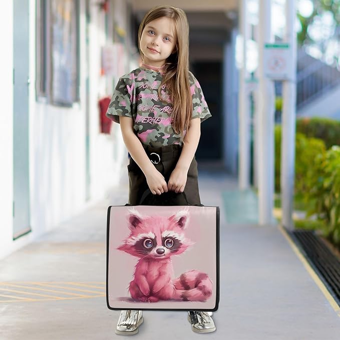 ALAZA Pink Raccoon Cartoon 3 Ring School Zipper Binder Bag Expanding File Folder Case Briefcase with Shoulder Strap