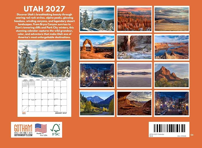 Utah Calendar 2027 Monthly Wall Calender 12 Month