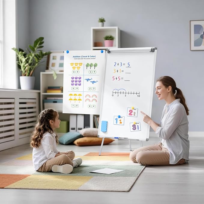 MAKELLO Flip Chart Easel, Magnetic Dry Erase Board with Stand for Office Classroom Home School, Extended Display Arms and Adjustable Height, 36x24 in