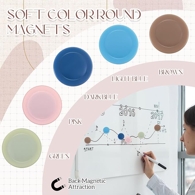 Outus 45 Pieces Retro Color Round Whiteboard Magnets 3 cm Refrigerator Magnets Dry Board Mini Fridge Teacher Supplies for Home Offices