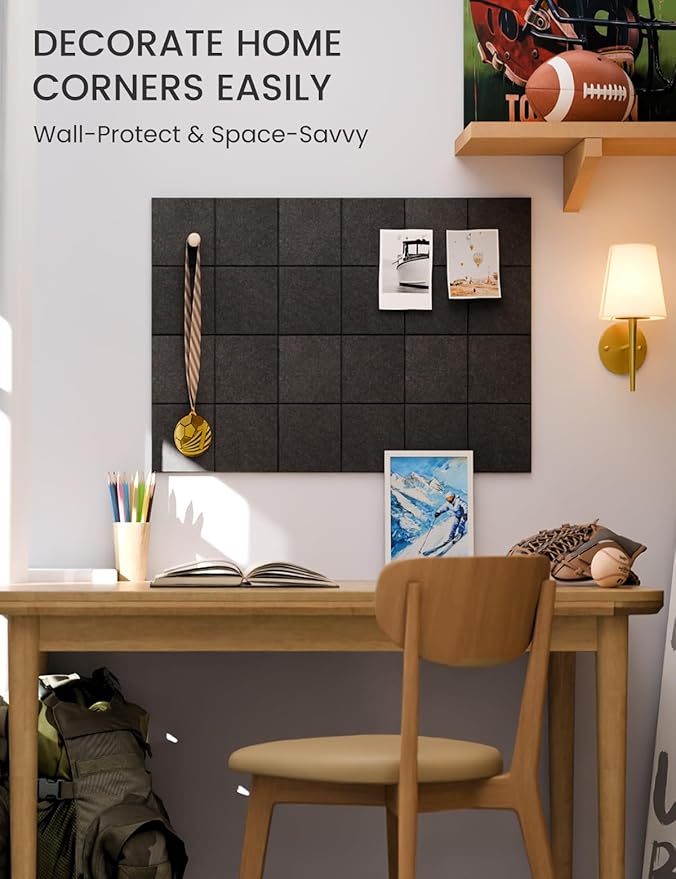 Fluxynara Felt Bulletin Board Tiles -28"x18" Cork Board Alternative for Office Decor, Push Pin Board Wall Organizer 6-Pack-Charcoal Gray
