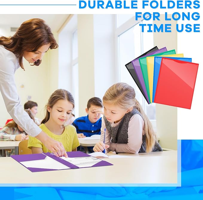 Henoyso 18 Pcs Plastic Folder with Clear Front Pocket and 3 Prong Plastic Folders with Card Slot Pocket Folders with Prongs for School Office (Colorful)