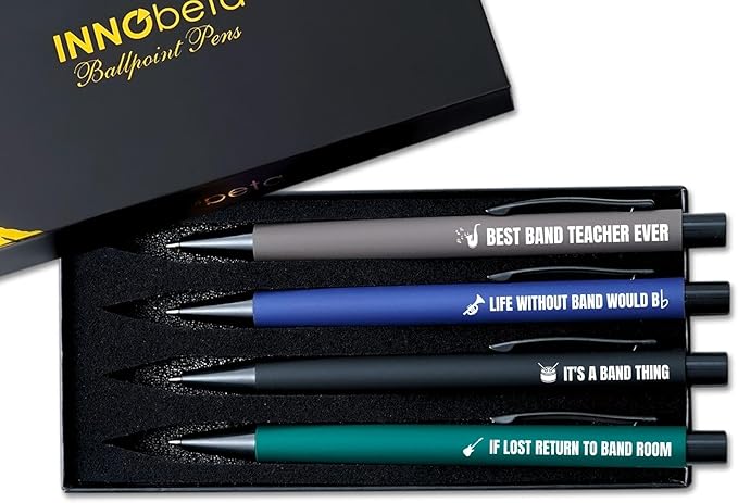 InnoBeta Music Teacher Gifts for Women, Ballpoint Pen Set of 4, Funny Gifts in Teacher Appreciation Day, Birthday, Christmas - Band