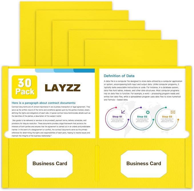 Folders with Pockets, LAYZZ 30 Pack Paper Pocket Folders, 2 Pocket File folders Fits Letter Size Paper, for School Office and Home (Yellow)