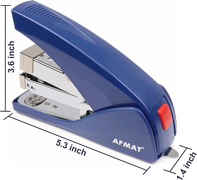 AFMAT Effortless Stapler for Desk, 50 Sheet Capacity, Low Force, Built-in Staple Remover, One Finger Touch Stapling Desktop Stapler, Portable & Space Save Size, Good for Home & Office ES10(Blue)