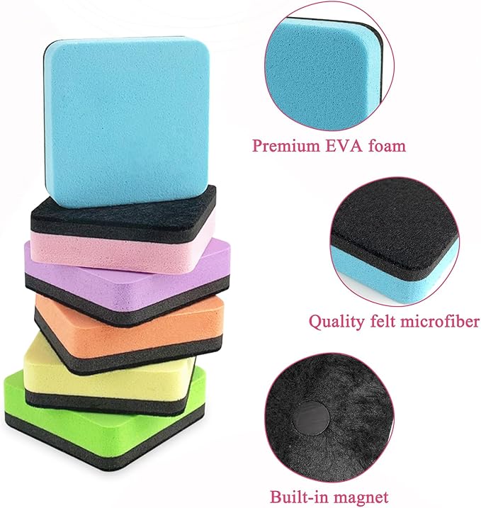 2 x 2 Inches Magnetic Dry Erase Erasers, 24 Pack Small Whiteboard Erasers, Square White Board Cleaner, Office Classroom Supplies, 6 Macaron Colors