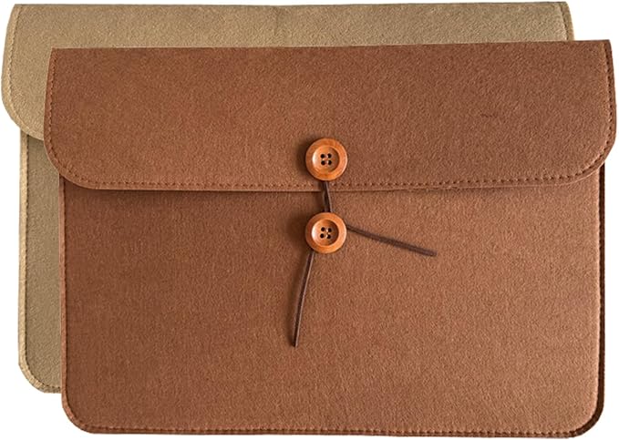 A4 Document Holder Felt File Folder Paper Portfolio Case Letter Envelope Folders with String Tie Closure (2, Brown&Khaki)