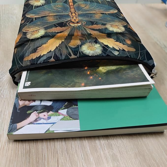 Vintage Flower Dragonfly William Morris Book Sleeve for Book Lovers, Bookish Book Protector with Zipper, Washable Fabric Book Cover for Paperbacks,11.4 x 9.1Inches (Light Blue-Dragonfly, Medium)
