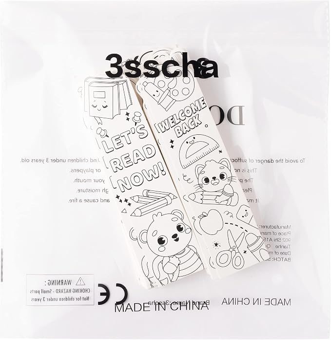 72Pcs Back to School Color Your Own Bookmarks for Kids - DIY Coloring Blank Bookmark Including Schoolbag Alarm Clock Books Ruler Painting Paper Class Party Supplies Goodie Bag Fillers