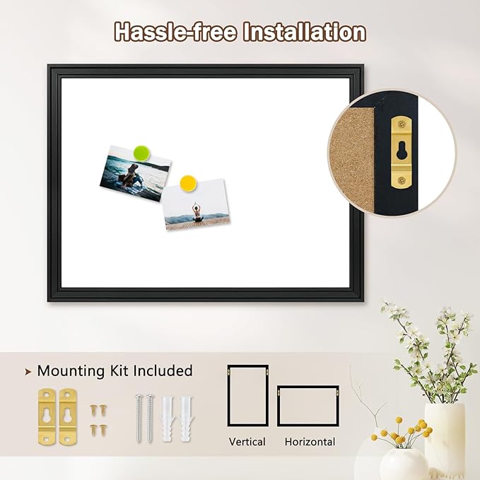 DOLLAR BOSS Magnetic Whiteboard for Wall 36" x 24" Vintage Wood Framed White Board Decorative Dry Erase Board for Home Office Shop Decor Display with 4 Markers, 8 Magnets, 1 Eraser, Black