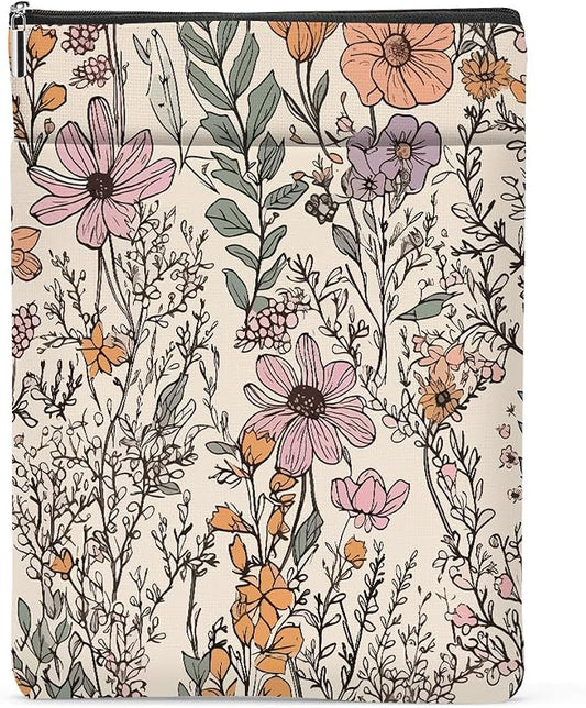 Floral Book Sleeve, Wildflower Book Covers for Paperbacks, Garden Flowers Book Pouch Book Protector, Book Lovers Gifts for Women Girls Friend, Book Accessories Book Club Gifts Christmas Birthday Gifts