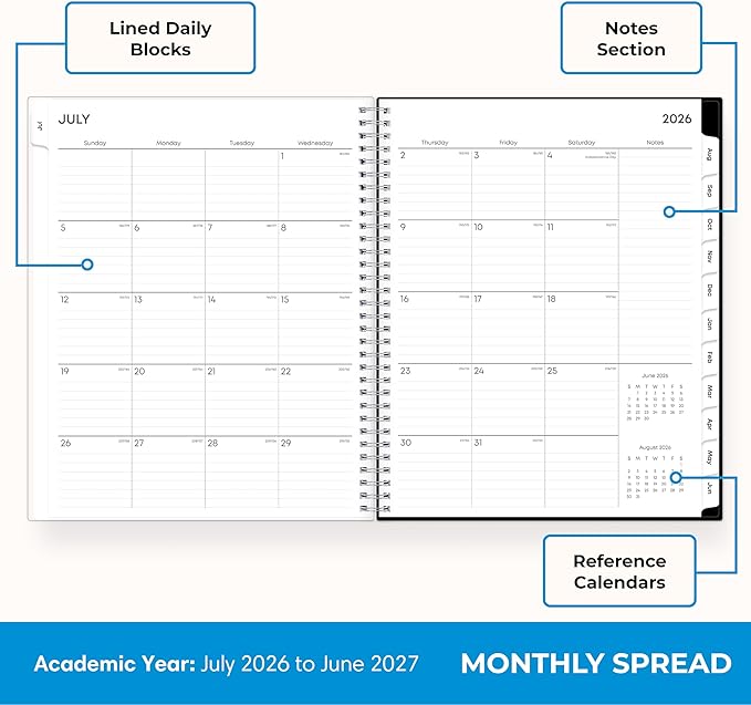 Blue Sky 2026-2027 Weekly and Monthly Academic Year Planner Calendar, July 2026 - June 2027, 8.5" x 11", Flexible Pocket Cover, Wirebound, Storage Pocket, Analeis