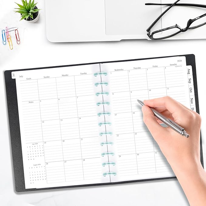 2026-2027 Monthly Planner Refill, A4 Letter Size Planner Inserts for 11-Disc Discbound, 8.5"x11", Jul. 2026 - Dec. 2027, 18 Monthly Calendars with Laminated Tabs