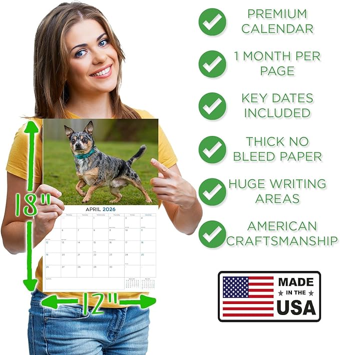 2025 2026 Chihuahua Calendar - Dog Breed Monthly Wall Calendar - 12" x 18" Open - Thick No-Bleed Paper - Giftable - Academic Teacher's Planner Calendar Organizing & Planning - Made in USA