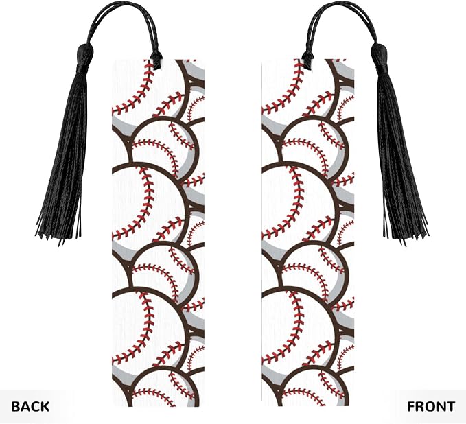 Baseball Ball 5pcs Wood Bookmarks with Tassel for Planner Reading Book Lovers Accessory Readers Men Women 4.6 X 1.2 Inch
