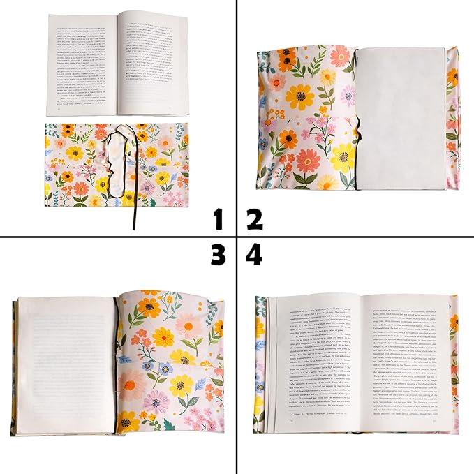 Anseal 1 Pack Floral Pattern Stretchable Book Sleeve Cover for Hardcovers Textbooks up to 9" x 12", Washable Reusable Book Protector with 2 Labels