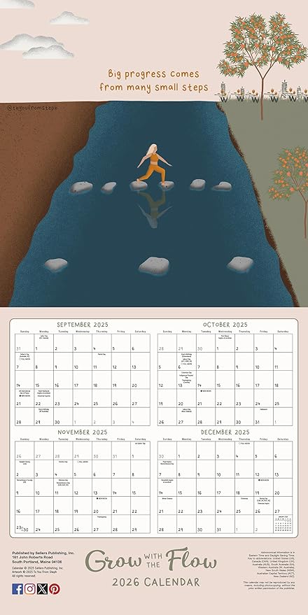 Grow with The Flow 2026 Wall Calendar, 12-Month Inspirational Art Calendar on Balance & Self Love, 12" x 12", Monthly Calendar 2026 Planner with Large Grids