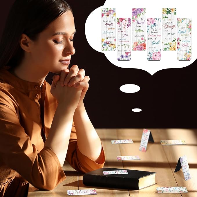 Chinco 30 Pcs Magnetic Christian Bookmarks - Bible Verse Inspirational Scripture Page Clips, Religious Prayer Bookmarks for Women, Kids, Teachers, Church Supplies & School Gifts(Flower)