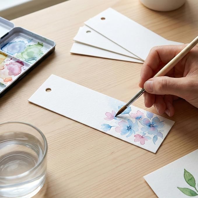 60 Pcs Watercolor Paper Blank Bookmarks with Hole 140 lb/300 GSM Watercolor Bookmarks for DIY Classroom Projects Crafts and Gift Tags 5.9 x 2 Inches