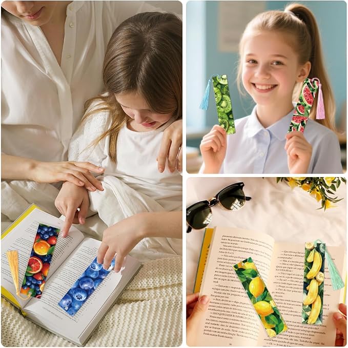 Peacoblue 30pcs UV DTF Bookmarks Transfer Stickers Wraps Fruit Series for Women Men Reading, Waterproof Bookmarkers Decal(No Blank Bookmarks) for Acrylic Plastic Metal Blank Bookmark