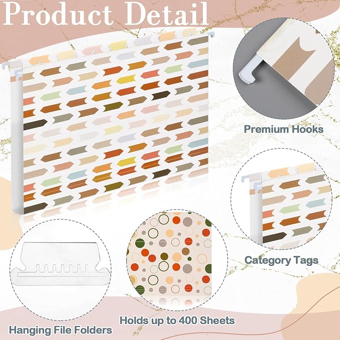 Qeeenar 30 Pcs Boho Hanging File Folders 9.5 x 11.5 in Decorative Cute Hanging Letter Size File Folder with Adjustable Tabs Back to School Gift for Office Home Supplies, 6 Designs(Vintage)