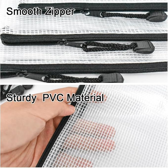 Umriox Clear Pencil Pouch, 9.2 x 4.7 in (Black, 20 Packs), A6 Pencil Bags with Zipper Bulk, Mesh Zipper Pouch for Bill Stationary Cosmetics Travel Storage