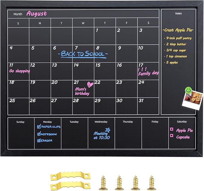 3-in-1 Chalkboard Calendar for Wall, Magnetic Monthly & Weekly Calendar, 31.5x23.6 inches Blackboard for Wall with Black Wood Frame, Hanging Chalkboard for Decor/Memo(YL+ZL-HB-BK,6080)
