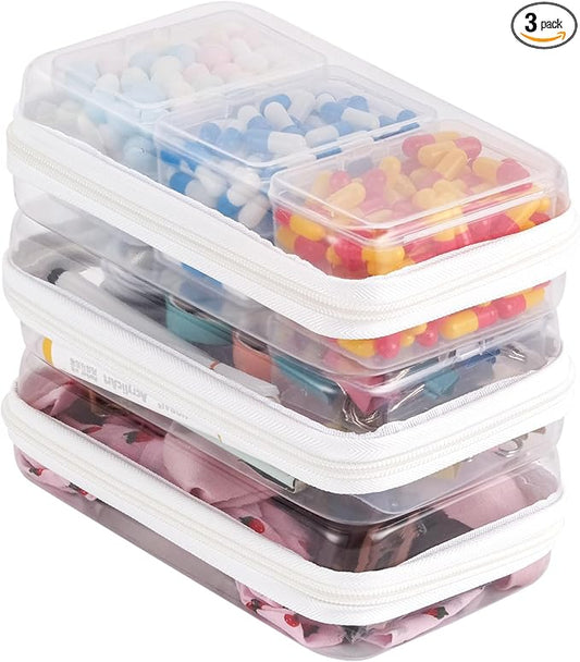 3 pack 8" Clear Zipper Pouches Portable Hard Shell Ccosmetic Case Plastic Storage Bag for Organizing