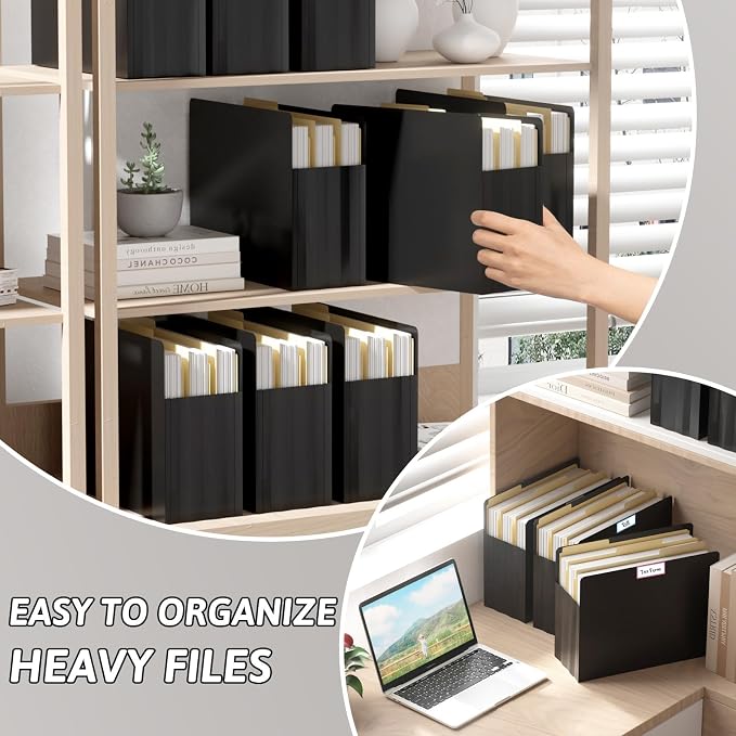 Plastic Expanding File Pockets Extra Capacity,5 Pack File Pockets Letter Size, Heavy Duty 3.5 Inch Expansion,Straight-Cut Tab,Accordion File Jacket for Bulky Files,Black