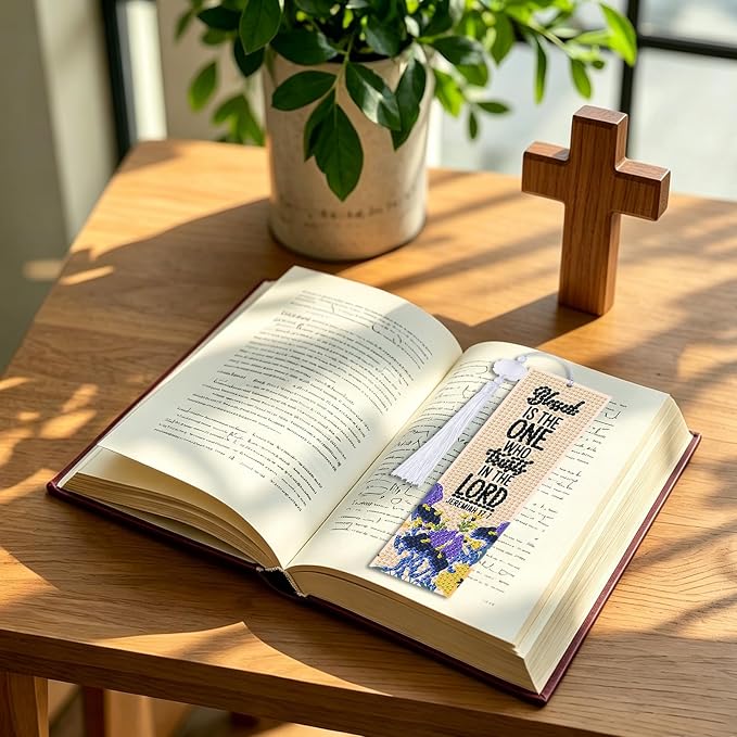 8 Pieces Christian Bible Verse Diamond Art Bookmarks 5d Christian Beaded Bookmark Acrylic Tassel Bookmark for DIY Making Beginners Adults Arts Craft Supplies (Floral Christian-1)