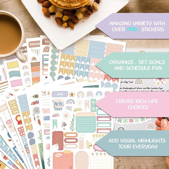 FUNCLASS 24 Sheets Aesthetic Stickers for Planners,Month Stickers for Planner,Budget Planner Stickers for Women,Green Small Planner Sticker Book,Calendar Stickers for Adults Planner,